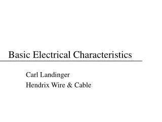 Basic Electrical Characteristics
