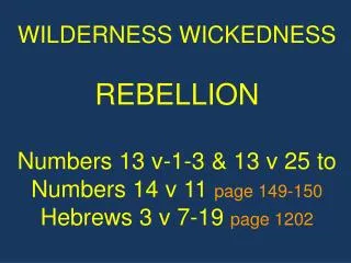 WILDERNESS WICKEDNESS REBELLION Numbers 13 v-1-3 &amp; 13 v 25 to Numbers 14 v 11 page 149-150