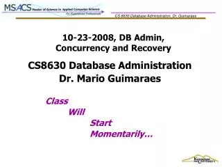 10-23-2008, DB Admin, Concurrency and Recovery