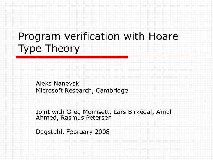 program verification with hoare type theory
