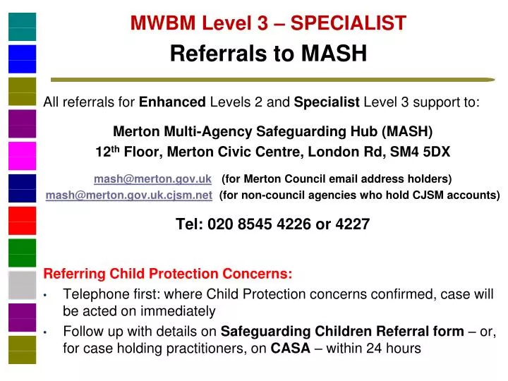 mwbm level 3 specialist referrals to mash