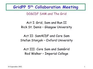 GridPP 5 th Collaboration Meeting