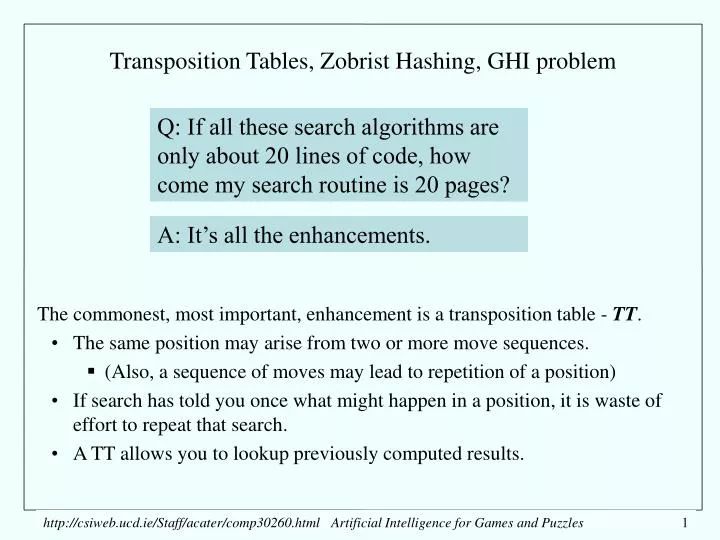 transposition tables zobrist hashing ghi problem