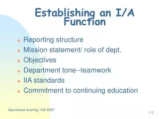 Establishing an I/A Function
