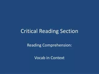 Critical Reading Section