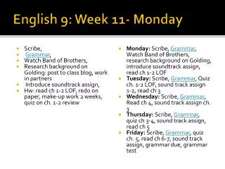 English 9: Week 11- Monday