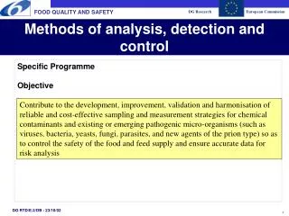 Methods of analysis, detection and control