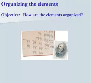 Organizing the elements Objective: 	How are the elements organized?
