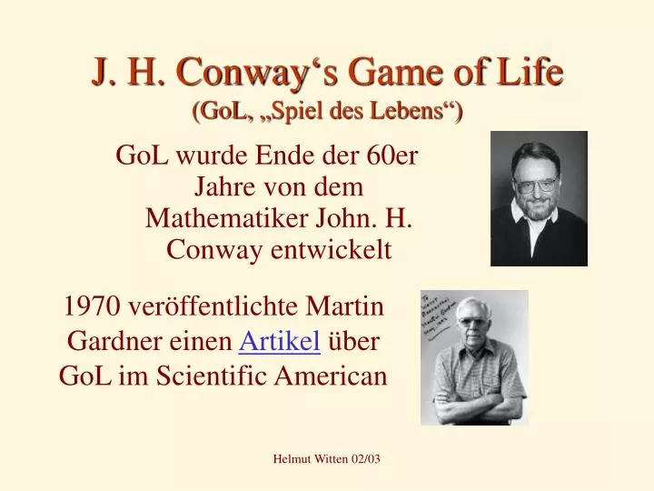 j h conway s game of life gol spiel des lebens