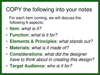 COPY the following into your notes