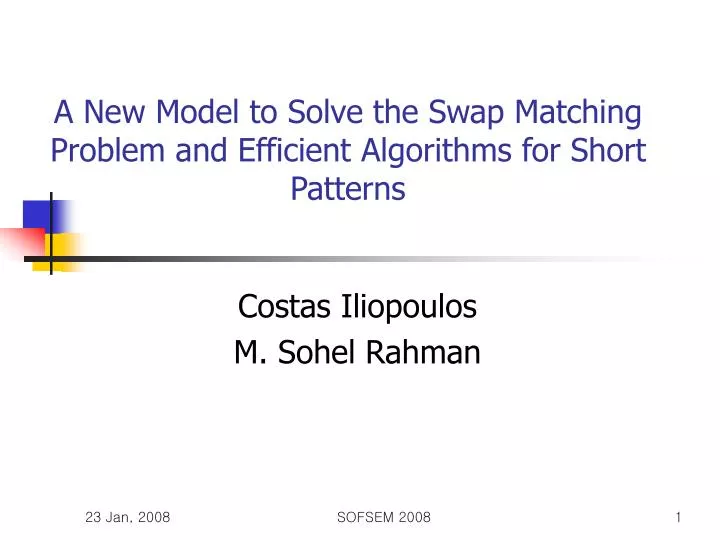 a new model to solve the swap matching problem and efficient algorithms for short patterns