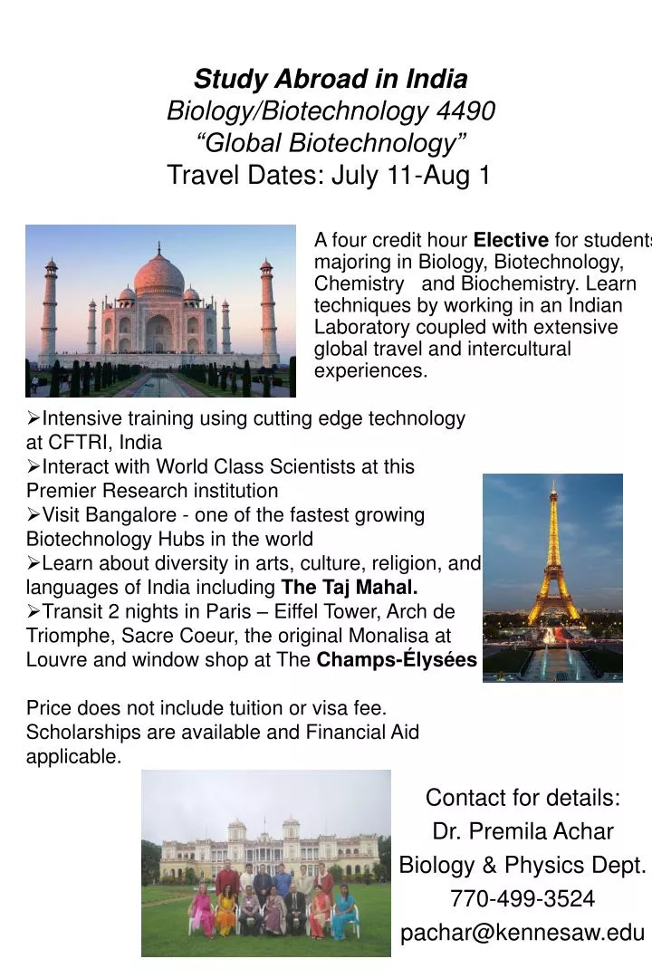 study abroad in india biology biotechnology 4490 global biotechnology travel dates july 11 aug 1