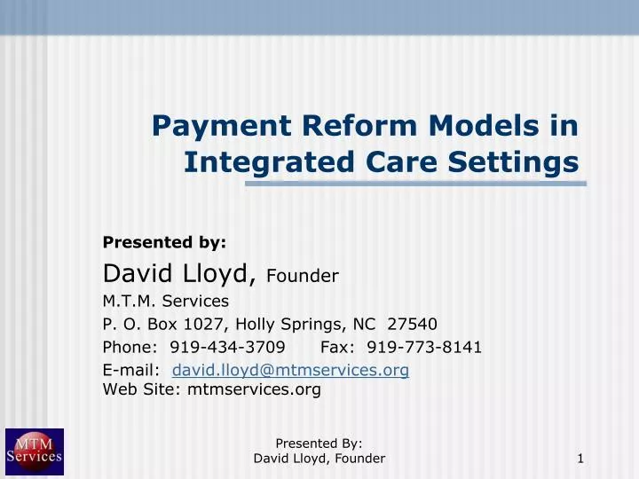 payment reform models in integrated care settings