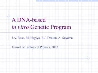 A DNA-based in vitro Genetic Program