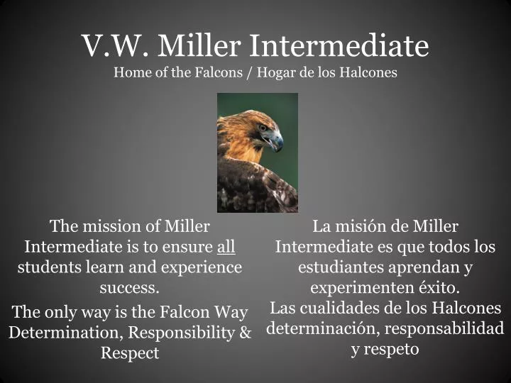v w miller intermediate home of the falcons hogar de los halcones