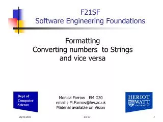 F21SF Software Engineering Foundations