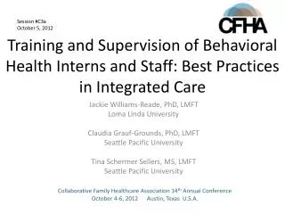 Training and Supervision of Behavioral Health Interns and Staff: Best Practices in Integrated Care