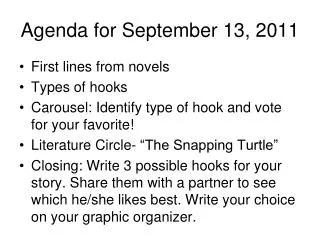 Agenda for September 13, 2011