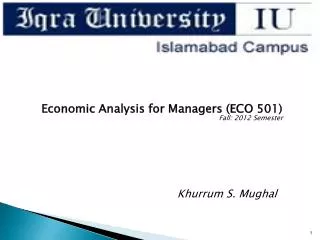 Economic Analysis for Managers (ECO 501) Fall: 2012 Semester