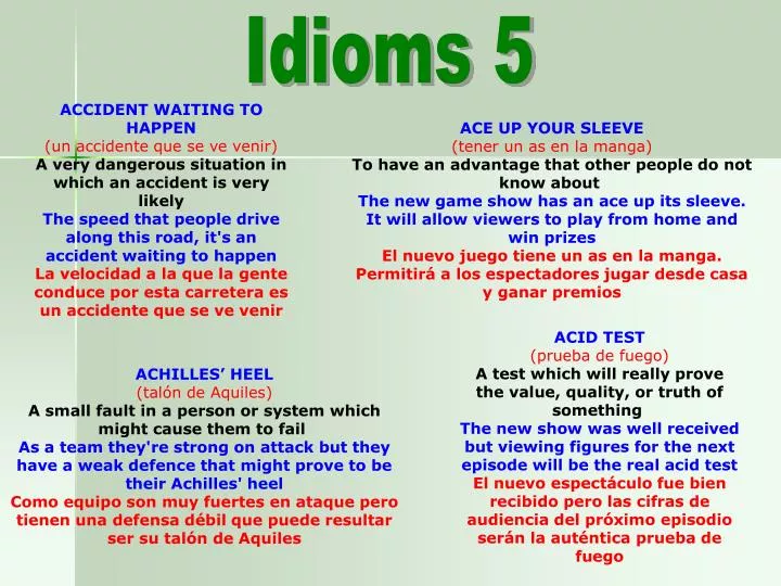 Idioms - back with a vengeance - insted