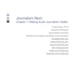 Journalism Next: Chapter 7: Making Audio Journalism Visible