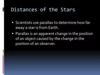 Distances of the Stars