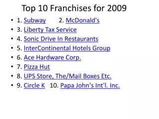 Top 10 Franchises for 2009
