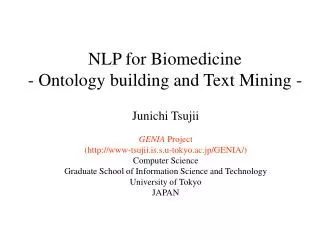 NLP for Biomedicine - Ontology building and Text Mining -