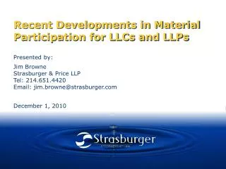 Recent Developments in Material Participation for LLCs and LLPs
