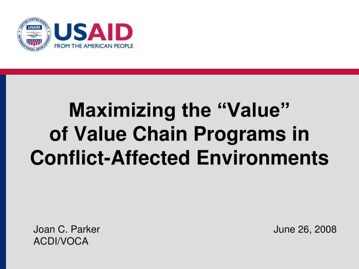 maximizing the value of value chain programs in conflict affected environments
