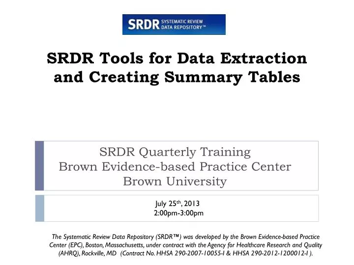 srdr tools for data extraction and creating summary tables