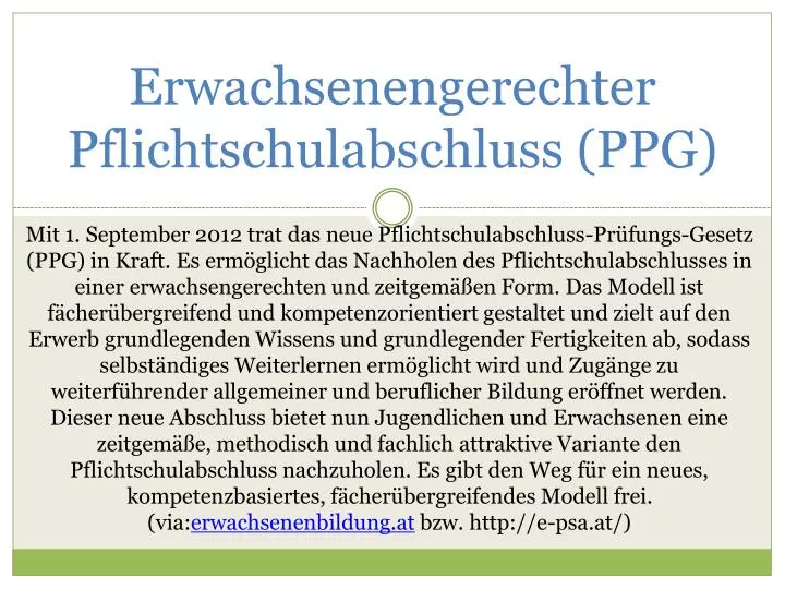 erwachsenengerechter pflichtschulabschluss ppg