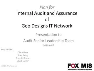 Plan for Internal Audit and Assurance of Geo Designs IT Network
