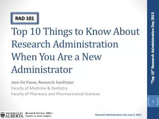 Top 10 Things to Know About Research Administration When You Are a New Administrator