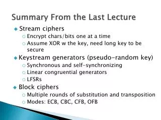 Summary From the Last Lecture