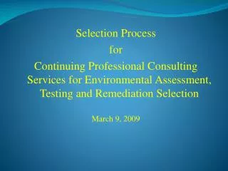 Selection Process for