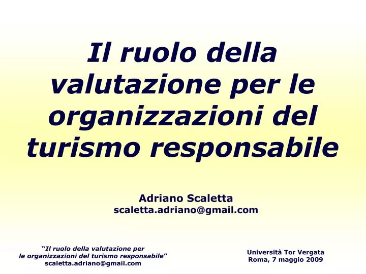 il ruolo della valutazione per le organizzazioni del turismo responsabile