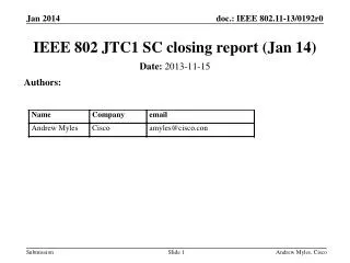 IEEE 802 JTC1 SC closing report (Jan 14)