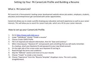 Setting Up Your PA CareerLink Profile and Building a Resume