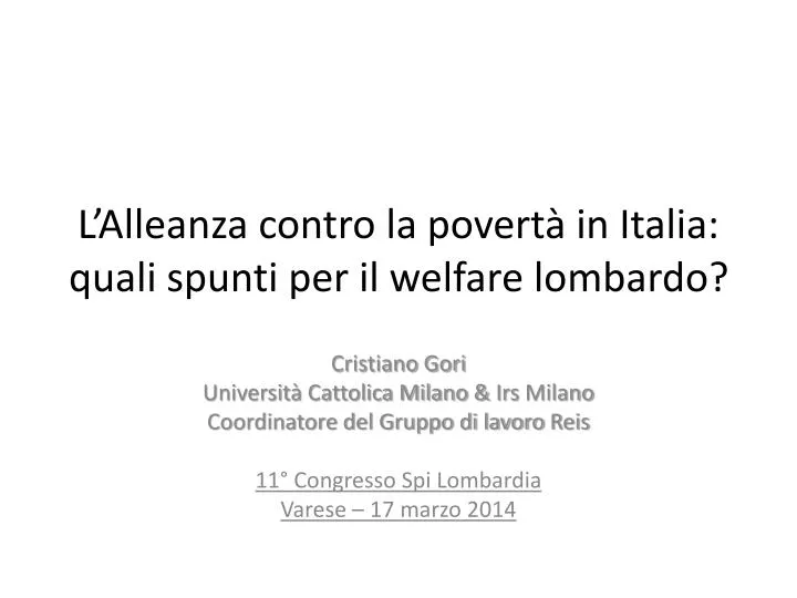 l alleanza contro la povert in italia quali spunti per il welfare lombardo