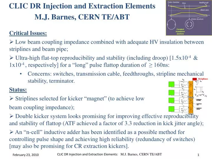 clic dr injection and extraction elements m j barnes cern te abt