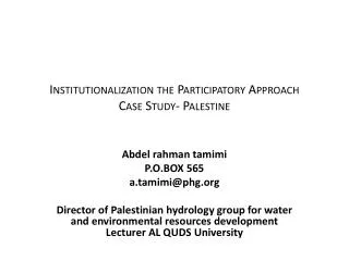 Institutionalization the Participatory Approach Case Study- Palestine