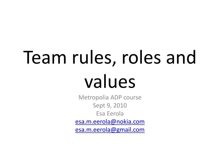 team rules roles and values