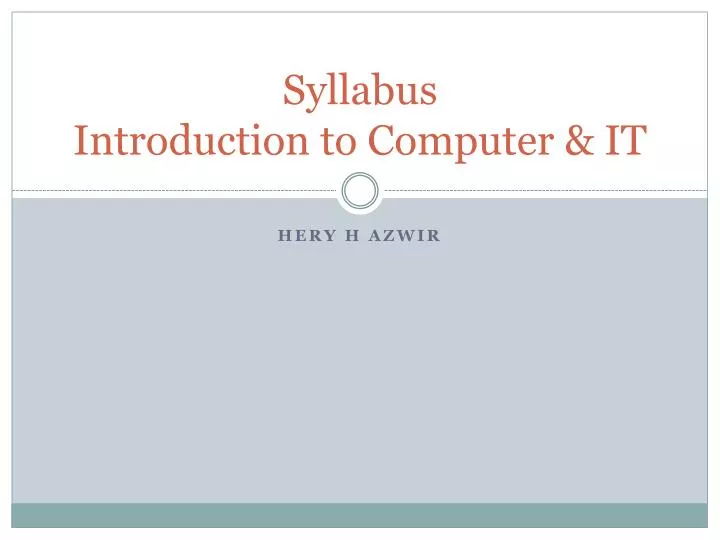 syllabus introduction to computer it