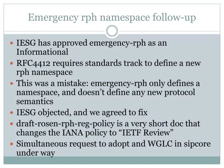 emergency rph namespace follow up