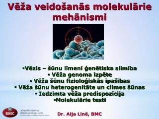 Vēža veidošanās molekulārie mehānismi Vēzis – šūnu līmenī ģenētiska slimība Vēža genoma izpēte