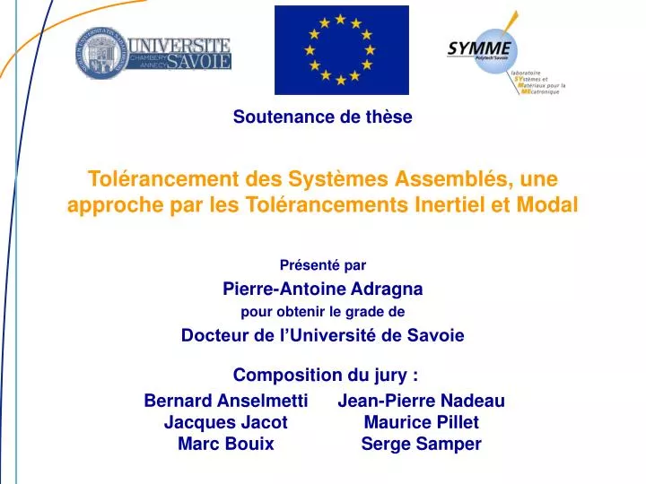 tol rancement des syst mes assembl s une approche par les tol rancements inertiel et modal