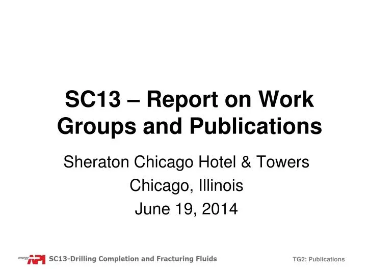 sc13 report on work groups and publications