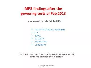 MP3 findings after the powering tests of Feb 2013