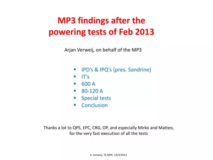 mp3 findings after the powering tests of feb 2013